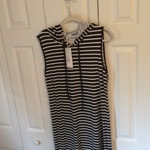 Ladies Charcoal And White Striped Maxi Dress